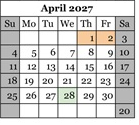 District School Academic Calendar for Coyote Valley Elementary for April 2027