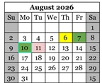 District School Academic Calendar for Coyote Valley Elementary for August 2026