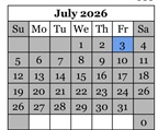 District School Academic Calendar for Coyote Valley Elementary for July 2026