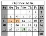 District School Academic Calendar for Coyote Valley Elementary for October 2026