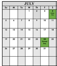 District School Academic Calendar for Garrison 7 & 8th for July 2026