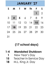 District School Academic Calendar for Milpitas Community Day for January 2027