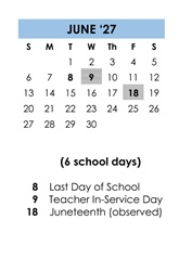 District School Academic Calendar for Milpitas Community Day for June 2027