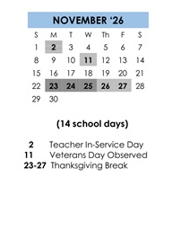 District School Academic Calendar for Milpitas Community Day for November 2026