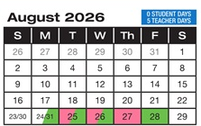 District School Academic Calendar for Forest Home Elementary for August 2026