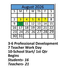 District School Academic Calendar for Robert E Lee Intermediate Elementary School for August 2026