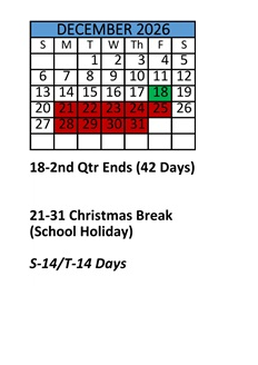 District School Academic Calendar for Robert E Lee Intermediate Elementary School for December 2026