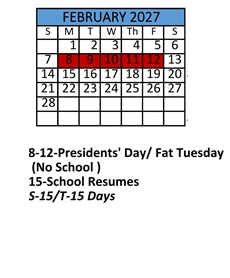 District School Academic Calendar for Robert E Lee Intermediate Elementary School for February 2027