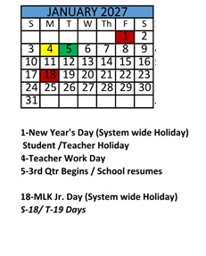 District School Academic Calendar for Robert E Lee Intermediate Elementary School for January 2027