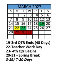 District School Academic Calendar for Robert E Lee Intermediate Elementary School for March 2027