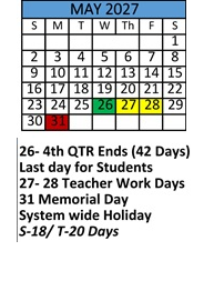 District School Academic Calendar for Robert E Lee Intermediate Elementary School for May 2027