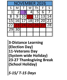 District School Academic Calendar for Robert E Lee Intermediate Elementary School for November 2026
