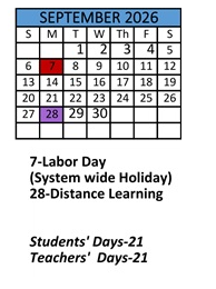District School Academic Calendar for Robert E Lee Intermediate Elementary School for September 2026