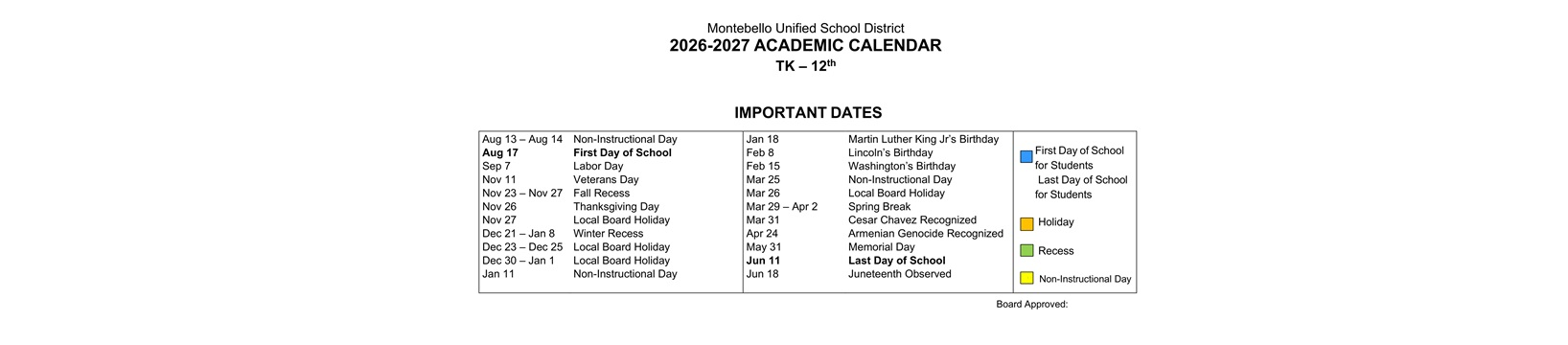 District School Academic Calendar Key for La Merced Intermediate