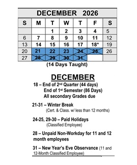 District School Academic Calendar for Colton (walter) Middle for December 2026