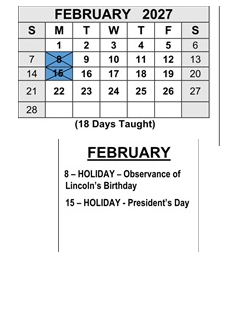 District School Academic Calendar for Colton (walter) Middle for February 2027