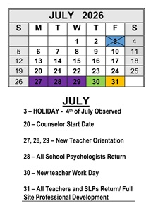 District School Academic Calendar for Colton (walter) Middle for July 2026