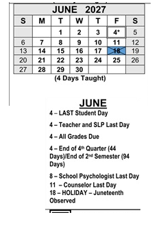 District School Academic Calendar for Colton (walter) Middle for June 2027