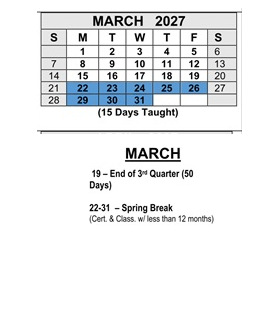 District School Academic Calendar for Colton (walter) Middle for March 2027