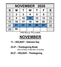 District School Academic Calendar for Colton (walter) Middle for November 2026