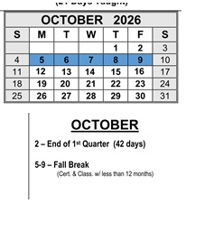 District School Academic Calendar for Colton (walter) Middle for October 2026