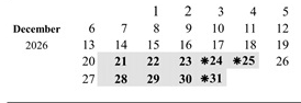 District School Academic Calendar for Arroyo West Elementary for December 2026