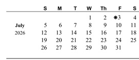 District School Academic Calendar for Arroyo West Elementary for July 2026