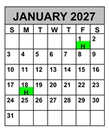District School Academic Calendar for Advent Academy for January 2027