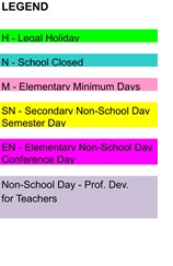 District School Academic Calendar Legend for Advent Academy
