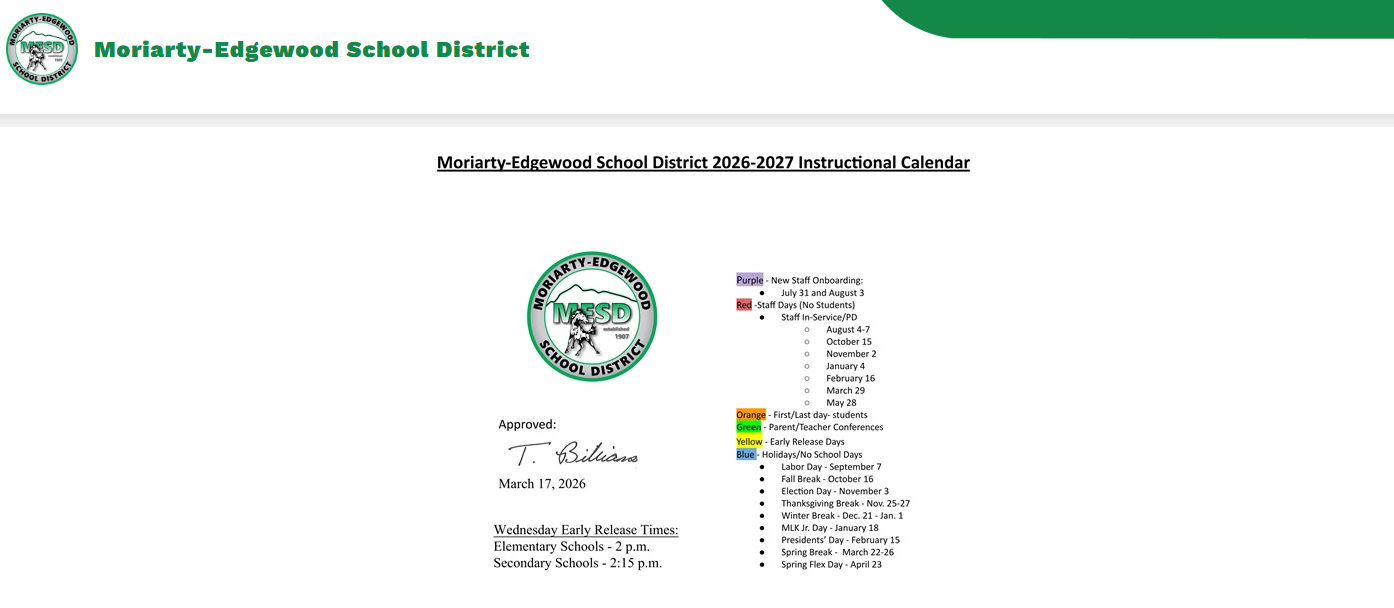 District School Academic Calendar Key for Route 66 Elementary