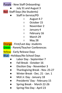 District School Academic Calendar Legend for Route 66 Elementary