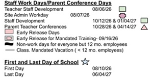 District School Academic Calendar Legend for Friendly Hills Elementary
