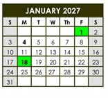 District School Academic Calendar for Descanso Elementary for January 2027