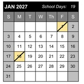 District School Academic Calendar for Yokley (grace) Elementary for January 2027