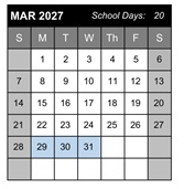 District School Academic Calendar for Yokley (grace) Elementary for March 2027