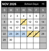 District School Academic Calendar for Yokley (grace) Elementary for November 2026