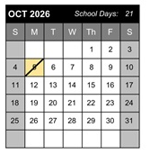 District School Academic Calendar for Yokley (grace) Elementary for October 2026