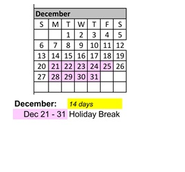 District School Academic Calendar for Huff (frank L.) Elementary for December 2026