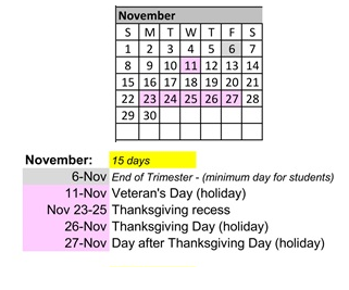 District School Academic Calendar for Huff (frank L.) Elementary for November 2026