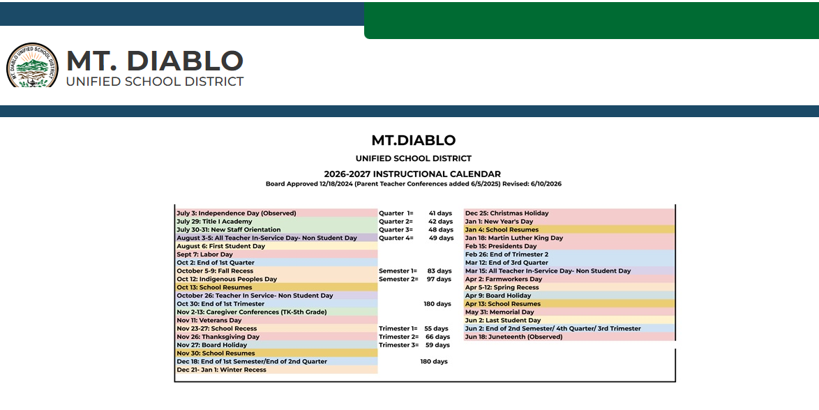 District School Academic Calendar Key for Horizons Alternative