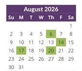 District School Academic Calendar for Murray Adult Transition for August 2026