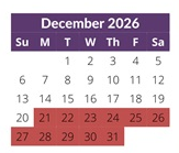 District School Academic Calendar for Murray Adult Transition for December 2026