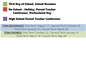 District School Academic Calendar Legend for Murray Adult Transition
