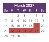 District School Academic Calendar for Murray Adult Transition for March 2027