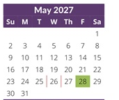 District School Academic Calendar for Murray Adult Transition for May 2027
