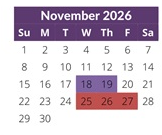 District School Academic Calendar for Murray Adult Transition for November 2026