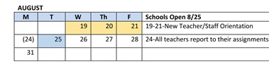 District School Academic Calendar for Bicentennial Elementary School for August 2026
