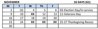 District School Academic Calendar for Bicentennial Elementary School for November 2026