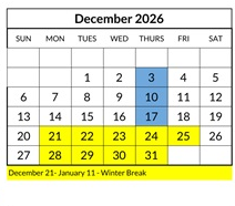 District School Academic Calendar for Kimball Elementary for December 2026