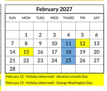 District School Academic Calendar for Kimball Elementary for February 2027